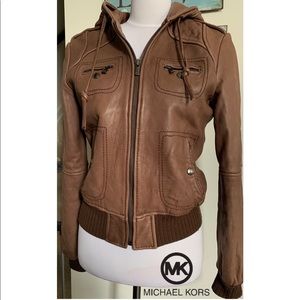 Michael Kors Leather Hooded Jacket